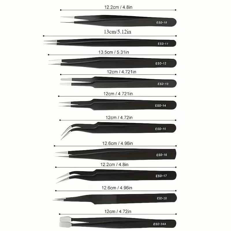 10Pcs ESD Anti‑Static Tweezers - огляд і ціна Diy Electronics Gadgets